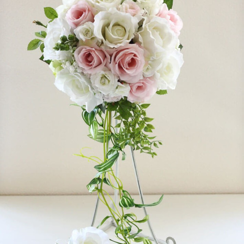 ブーケ 造花 ピュアピンクバイン ローズ 巻きバラ ホワイト 結婚式