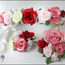 ブーケ 造花 クラッシック アンティーク モーブ ラウンドブーケ 花冠 リストレット 造花 送料無料 B_0092 3枚目の画像