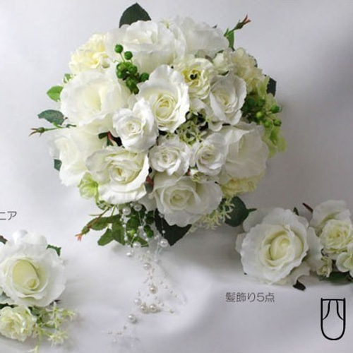 ブーケ ホワイト 造花 ピュアホワイト ブトニア付き