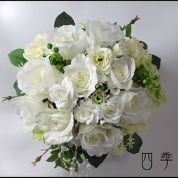ブーケ ホワイト 造花  ピュアホワイト ブトニア付き ウェディングブーケ ラウンドブーケ 結婚式 前撮り B_0062 3枚目の画像
