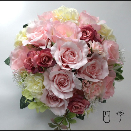 ブーケ アンティーク ピンク ウェディングブーケ 造花 ラウンドブーケ