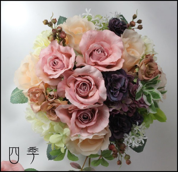 ブーケ アンティーク ウェディングブーケ 造花 ラウンドブーケ ブライダルブーケ 海外挙式 薔薇 結婚式 B_0067 2枚目の画像