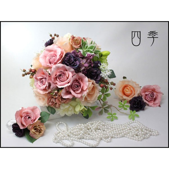ブーケ アンティーク ウェディングブーケ 造花 ラウンドブーケ ブライダルブーケ 海外挙式 薔薇 結婚式 B_0067 4枚目の画像