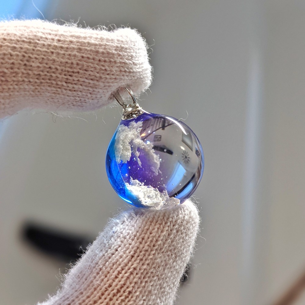 訳ありM275 レジン　ネックレス　カラフルフラワーアレンジ　球体2.6cm