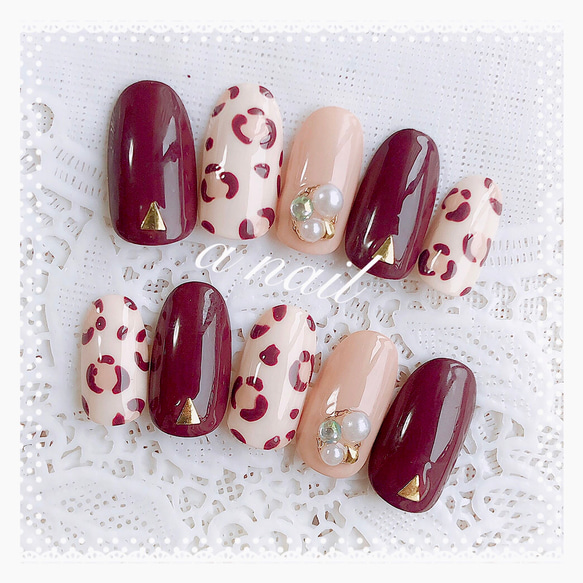 ボルドー レオパード ネイルチップ ネイルチップ（つけ爪） a.nail