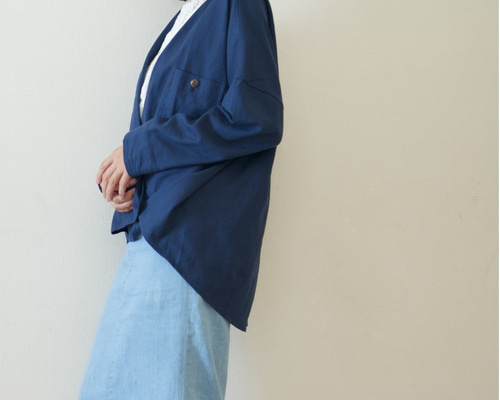 美品♡LOUNGEDRESS リネンノーカラージャケット（ネイビー） 美品♡LOUNGEDRESS リネンノーカラージャケット（ネイビー