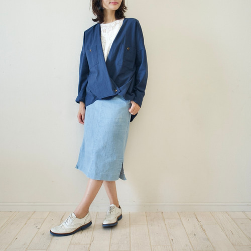 美品♪イエナ リネン ノーカラージャケット 紺色 ネイビー ダブル 麻