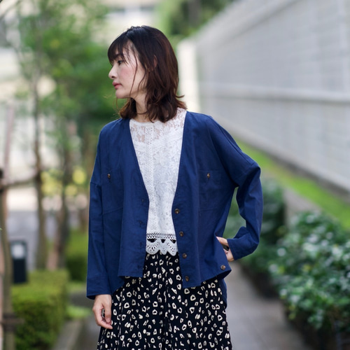 ﾓﾘﾉｶﾞｯｺｳ リネンコットン風合いのある羽織りノーカラー