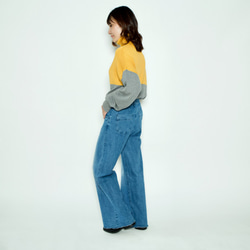 Morino Gakkou Front Button High Waist Wide Denim Pants [Stretch 第5張的照片