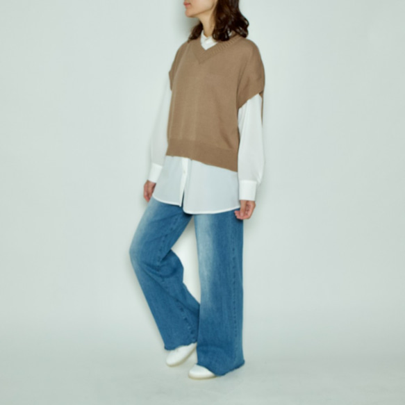 Morino Gakkou Front Button High Waist Wide Denim Pants [Stretch 第8張的照片