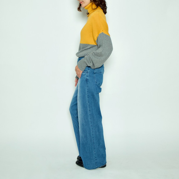 Morino Gakkou Front Button High Waist Wide Denim Pants [Stretch 第9張的照片