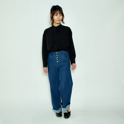 Morino Gakkou Front Button High Waist Wide Denim Pants [Indigo ( 第2張的照片