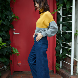 Morino Gakkou Front Button High Waist Wide Denim Pants [Indigo ( 第8張的照片