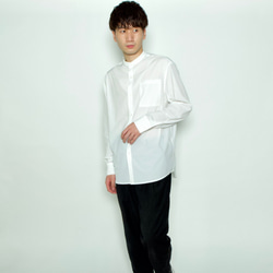 Morino Gakko 男士立領外套襯衫（白色）立領襯衫 第1張的照片