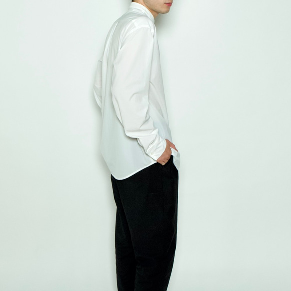Morino Gakko 男士立領外套襯衫（白色）立領襯衫 第4張的照片