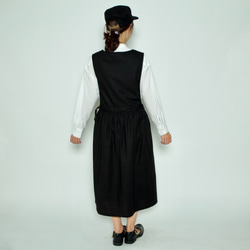 你可以出去♪亞麻棉圍裙連衣裙[黑色] / 10382123 / Salopette裙子 第8張的照片