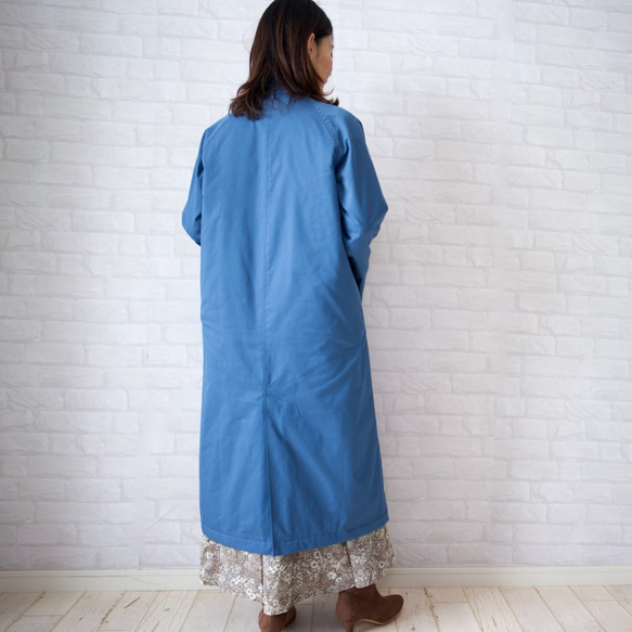 ﾓﾘﾉｶﾞｯｺｳ 暖かく包む中綿ステンカラーコート【ブルー】トレンチコート/10467449/ 5枚目の画像