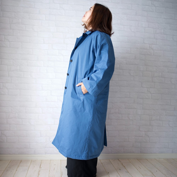Morino Gakko 大號 ♪ 溫暖包裹的軟墊敞篷大衣 [藍色] /10781598/ 第5張的照片