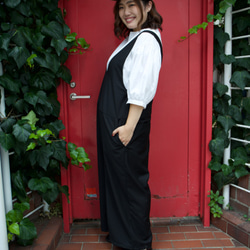 Morino Gakko [Large size]成人可愛V型開口背帶褲[黑色]/11040956/ 第9張的照片