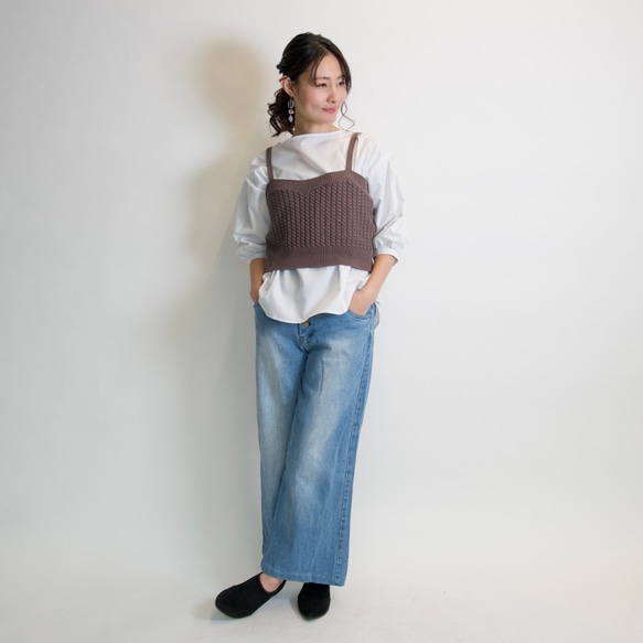 Morino Gakkou 100% 天然抗菌棉圖案針織緊身胸衣 [棕色米色] / 11234070 / 第5張的照片
