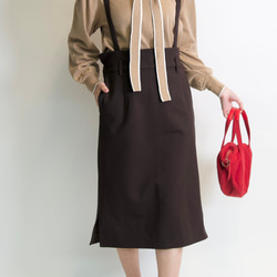 ﾓﾘﾉｶﾞｯｺｳ サロペットタイトスカート (こげ茶) ストレートタイトスカート 2枚目の画像