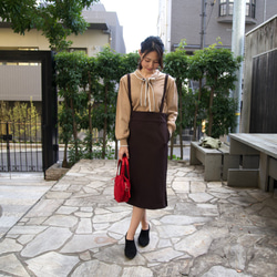 ﾓﾘﾉｶﾞｯｺｳ サロペットタイトスカート (こげ茶) ストレートタイトスカート 6枚目の画像