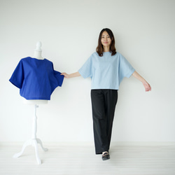 Morino Gakko 亞麻棉 V 領上衣 [淺藍色]/11757478/ 第9張的照片