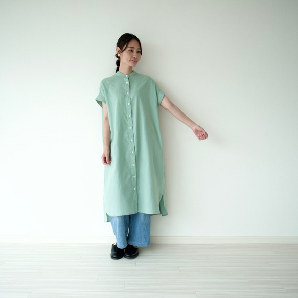 麻棉襯衫裙也可以做成外罩【薄荷綠】/11851332/ 第6張的照片