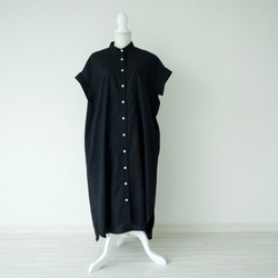 可以做成外罩外套的亞麻棉襯衫連衣裙[黑色] / 11851346 / 第7張的照片