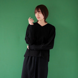 Morino Gakko Sleeve Conscious V領針織衫[黑色]/12626238/ 第2張的照片