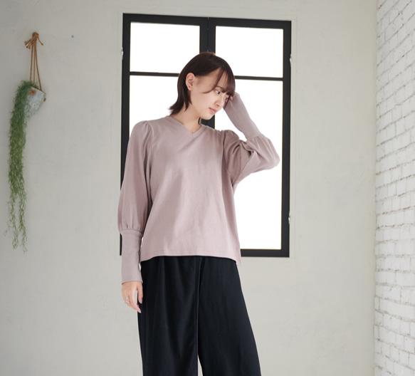 Morino Gakko Sleeve Conscious V領針織衫[Dusty Pink]/12626273/ 第9張的照片