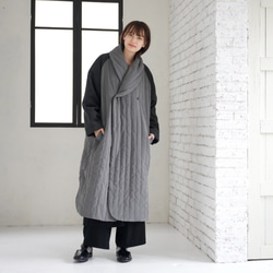 Morino Gakko 蓬鬆絎縫大衣，啞光質感[灰色]/12743424/ 第1張的照片