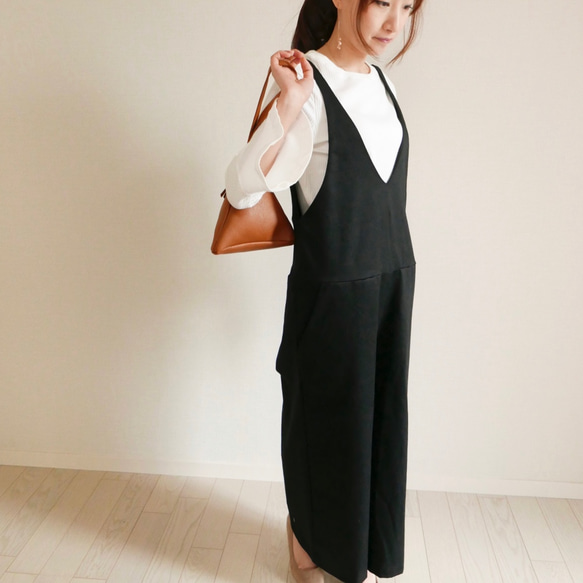Morinogakko M碼成人可愛♡V領背帶褲（黑色） 第8張的照片
