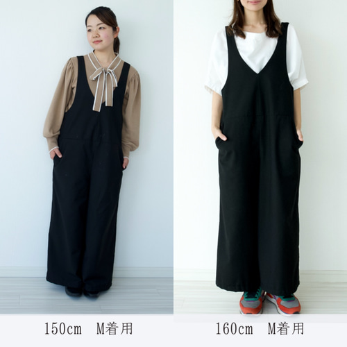 ﾓﾘﾉｶﾞｯｺｳ Mサイズ大人かわいい♡Vあきサロペットパンツ (ブラック)｜mg