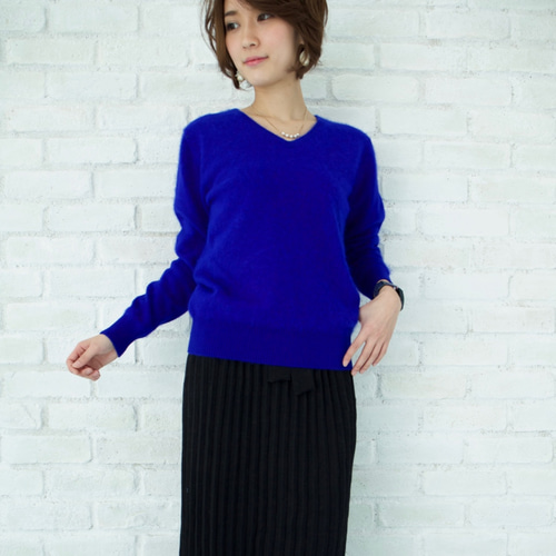 ﾓﾘﾉｶﾞｯｺｳ カシミヤミンクVネックニット【ロイヤルブルー】/3353412