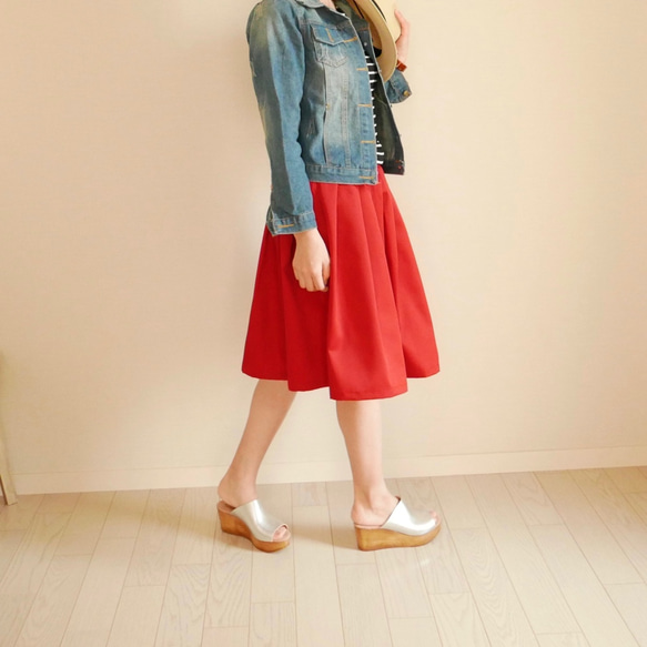 Morino Gakkou M size 鮮豔的褶裙 紅 / 3712622 / 第2張的照片