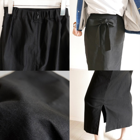 ﾓﾘﾉｶﾞｯｺｳ Lサイズ リボン付きスーパーストレッチタイトスカート【ブラック】/4407525/ 5枚目の画像