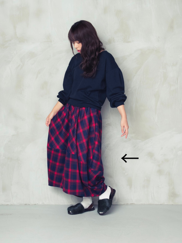 ﾓﾘﾉｶﾞｯｺｳ Mサイズ チェック柄バルーンスカート【赤チェック柄