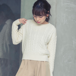 Morino Gakko Wool 100 Aran Cable Knit [Off White]/4756773/ 第1張的照片