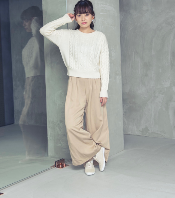 Morino Gakko Wool 100 Aran Cable Knit [Off White]/4756773/ 第2張的照片