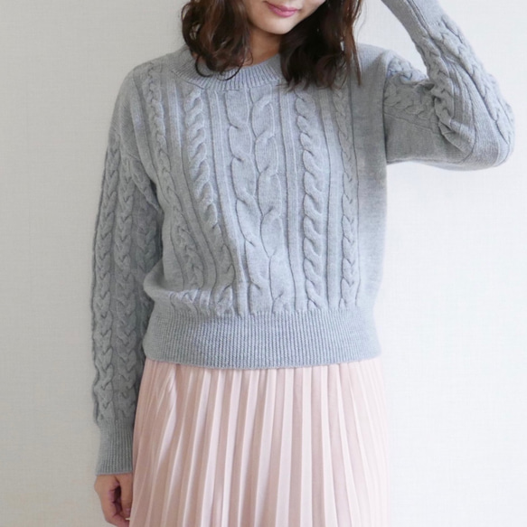 Morino Gakkou Wool 100 Alan Cable Knit [淺灰色] / 4756870 / 第1張的照片