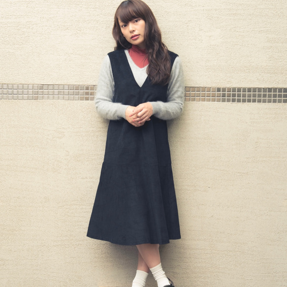 Morino Gakkou M 號燈芯絨工作服連衣裙 [黑色] / 4747981 / 第1張的照片