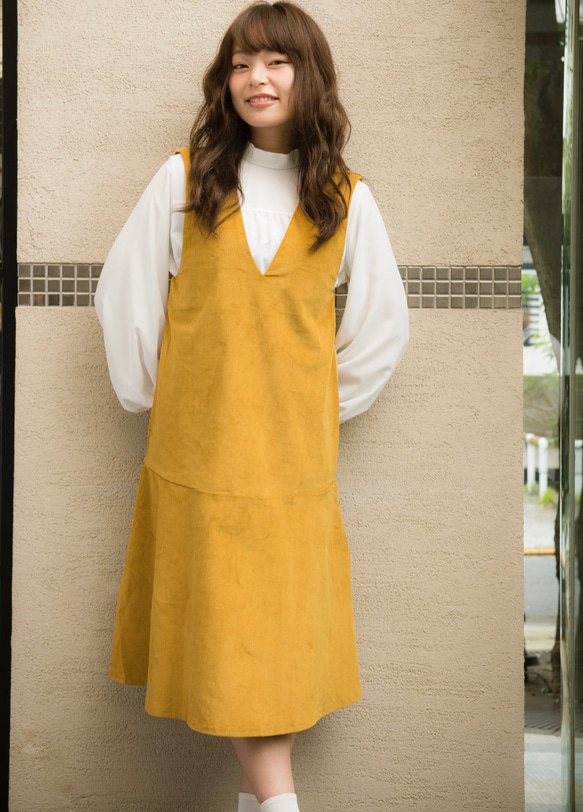 Morino Gakkou L 號燈芯絨工作服連衣裙 [金黃色] / 4779972 / 第1張的照片