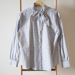 Morino Gakkou 格子格子領結襯衫 [淺灰色格子] / 5520550 / 第5張的照片