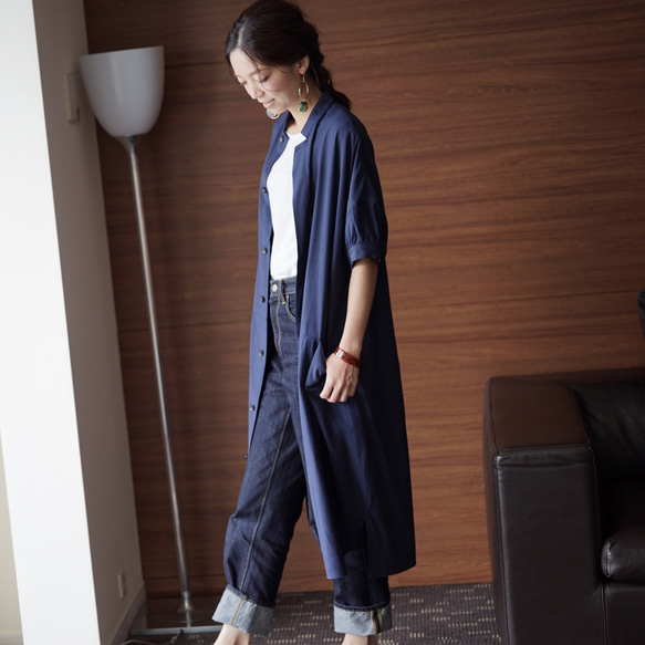 Morino Gakkou 棉質短袖長款襯衫裙 [海軍藍] / 5521115 / 第1張的照片