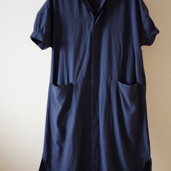 Morino Gakkou 棉質短袖長款襯衫裙 [海軍藍] / 5521115 / 第4張的照片
