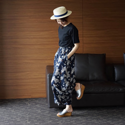 Morino Gakkou M size 夏季折疊闊腿褲 [植物紋海軍藍] / 5563583 / 第7張的照片
