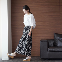 Morino Gakkou L size 夏季折疊闊腿褲 [植物紋黑色] / 5674484 / 第3張的照片