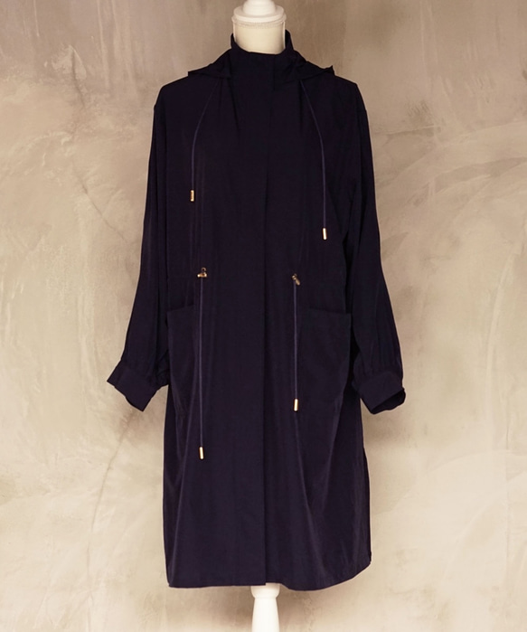 Morino Gakko Lightweight Hoodie Long Nylon Jacket [Navy] / 62412 第4張的照片