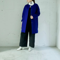 Morino Gakkou Cashmere Wool Cocoon Silhouette 無色大衣 [藍色] / 630671 第1張的照片